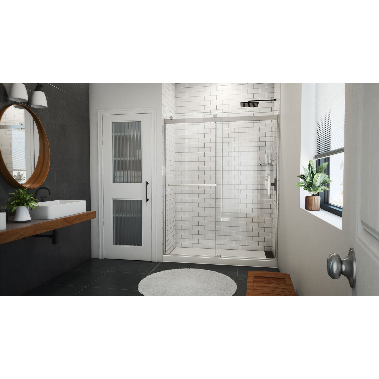 DreamLine Sapphire-V 56 - 60 in. W x 76 in. H Bypass Shower Door in Brushed Nickel and Clear Glass