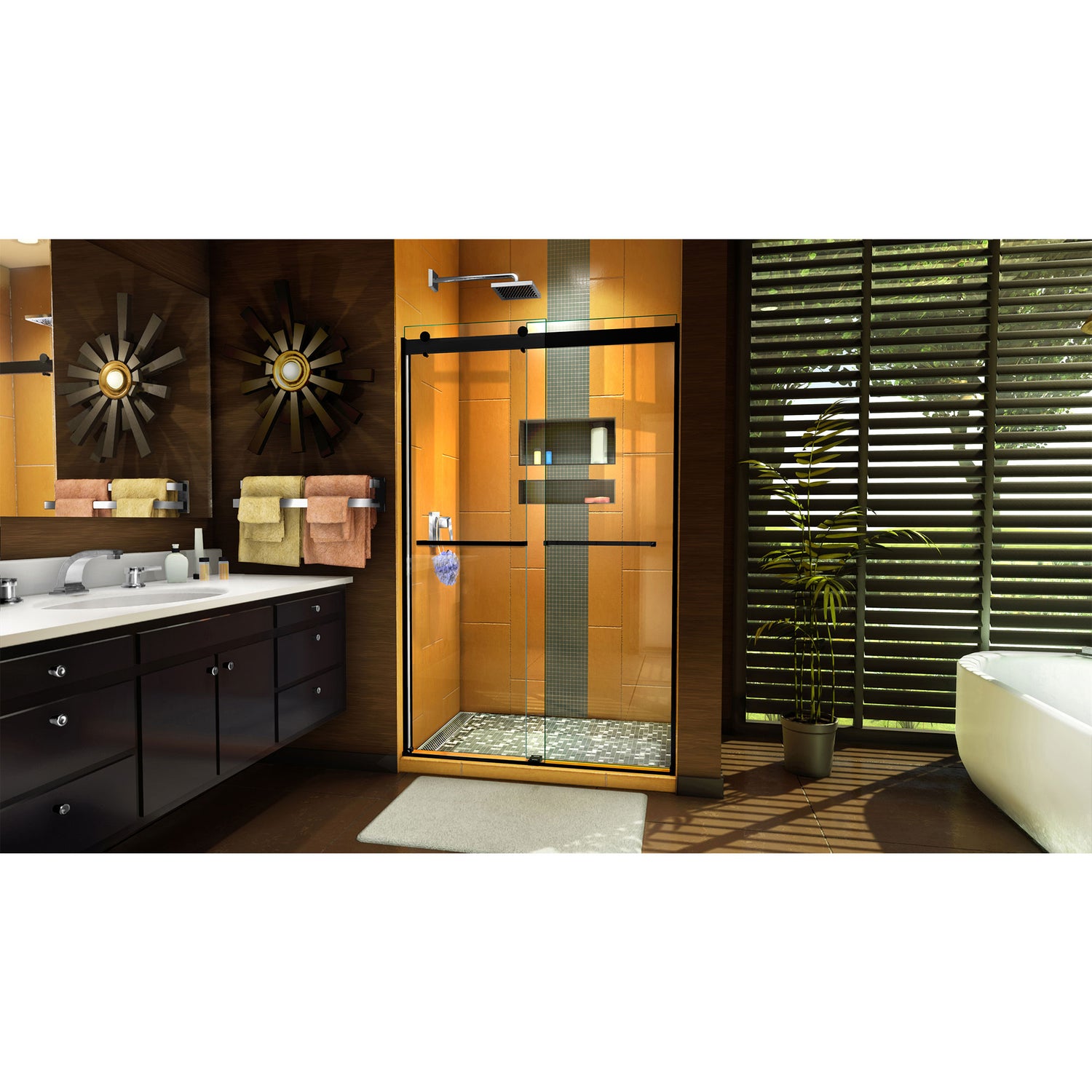 DreamLine Sapphire 44-48 in. W x 76 in. H Semi-Frameless Bypass Shower Door in Satin Black