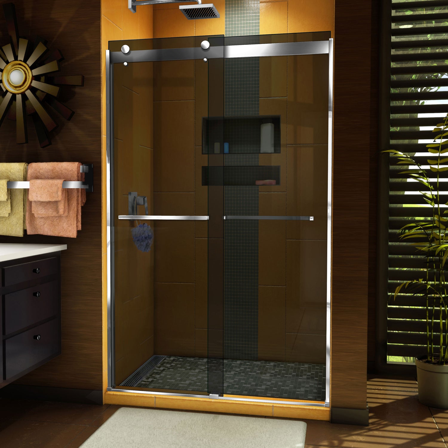 DreamLine Sapphire 44-48 in. W x 76 in. H Semi-Frameless Bypass Shower Door in Chrome and Gray Glass