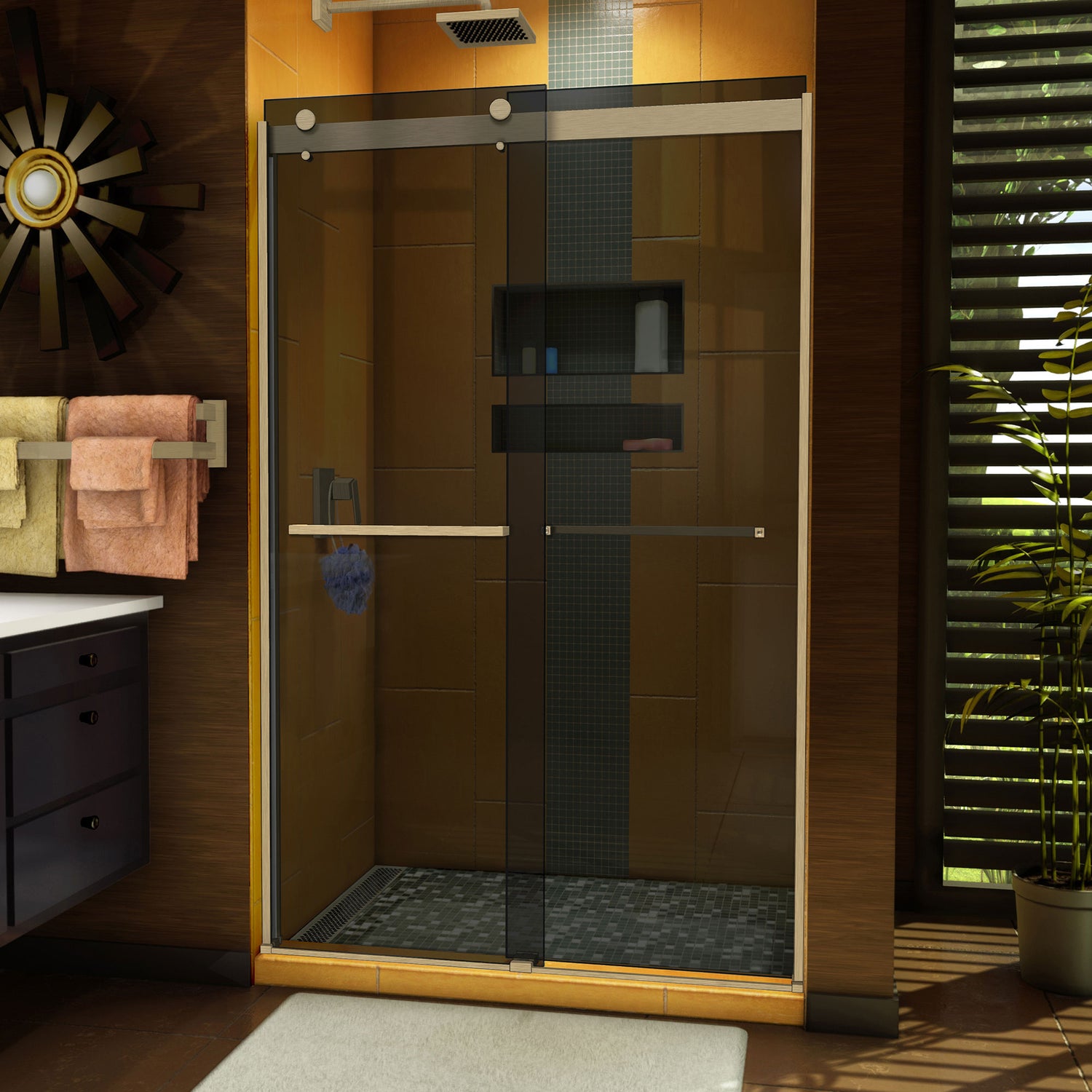 DreamLine Sapphire 44-48 in. W x 76 in. H Semi-Frameless Bypass Shower Door in Brushed Nickel and Gray Glass