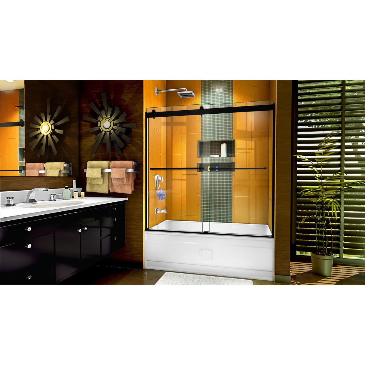 DreamLine Sapphire 56-60 in. W x 60 in. H Semi-Frameless Bypass Tub Door in Satin Black