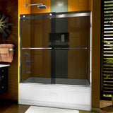 DreamLine Sapphire 56-60 in. W x 60 in. H Semi-Frameless Bypass Tub Door in Chrome and Gray Glass