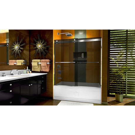 DreamLine Sapphire 56-60 in. W x 60 in. H Semi-Frameless Bypass Tub Door in Chrome and Gray Glass