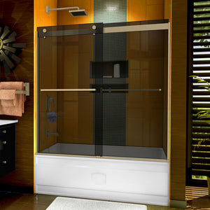 DreamLine Sapphire 56-60 in. W x 60 in. H Semi-Frameless Bypass Tub Door in Brushed Nickel and Gray Glass