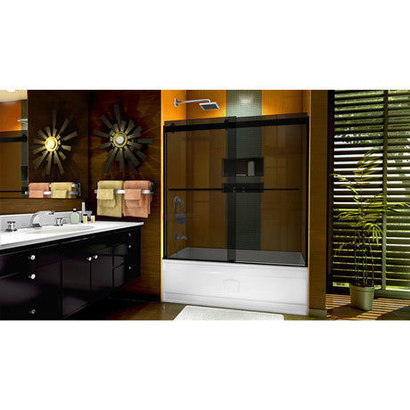 DreamLine Sapphire 56-60 in. W x 60 in. H Semi-Frameless Bypass Tub Door in Satin Black and Gray Glass