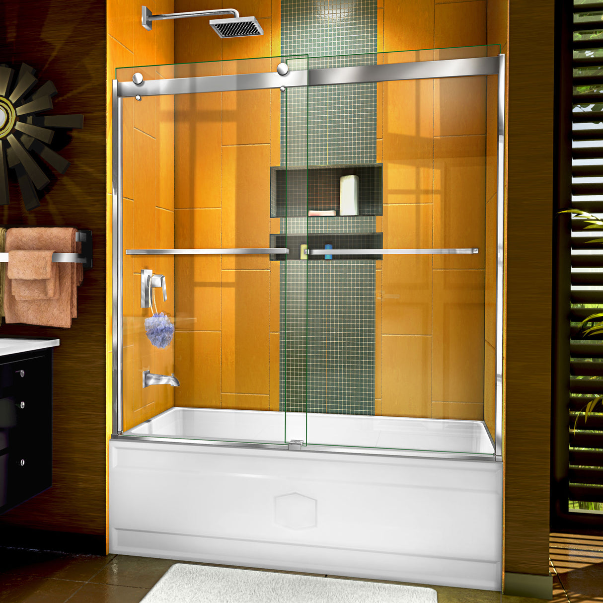 DreamLine Sapphire 56-60 in. W x 60 in. H Semi-Frameless Bypass Tub Door in Chrome