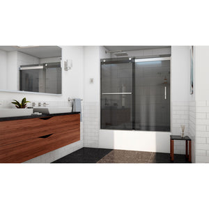 DreamLine Sapphire-V 56 - 60 in. W x 62 in. H Bypass Tub Door in Brushed Nickel and Gray Glass