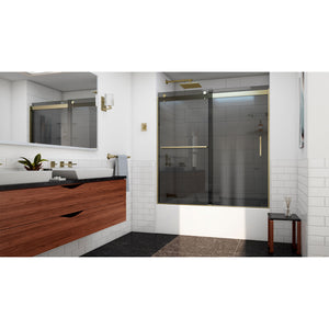 DreamLine Sapphire-V 56 - 60 in. W x 62 in. H Bypass Tub Door in Brushed Gold and Gray Glass