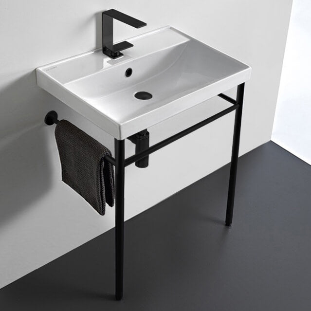 Ceramic Console Sink and Matte Black Stand, 24"