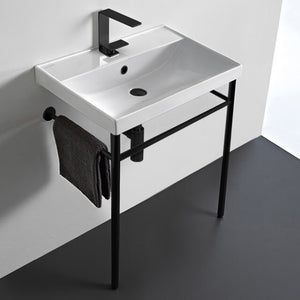 Ceramic Console Sink and Matte Black Stand, 24"