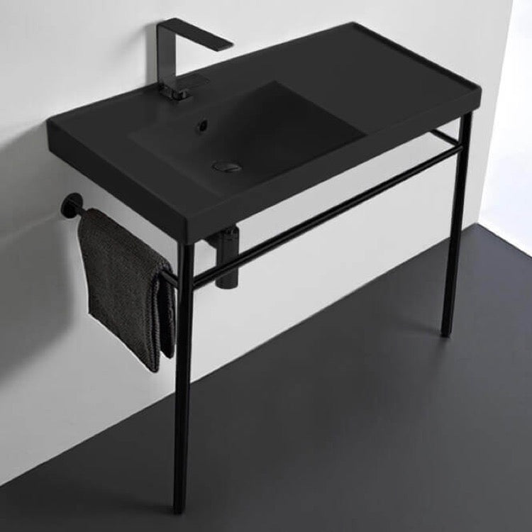 Matte Black Ceramic Console Sink and Matte Black Stand, 36"