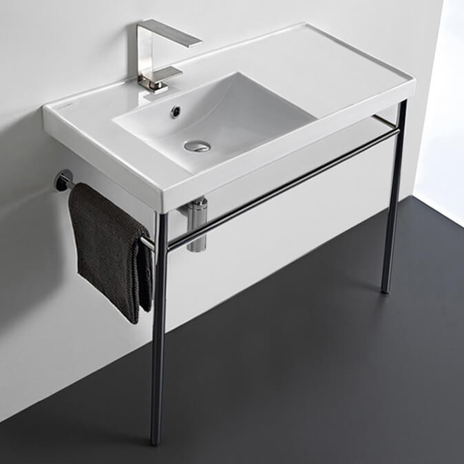 36" Bathroom Vanity, Ceramic Console Sink and Polished Chrome Stand