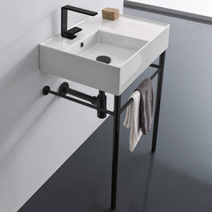 Ceramic Console Sink and Matte Black Stand, 24"