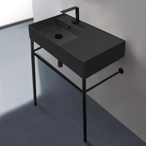 Matte Black Ceramic Console Sink and Matte Black Stand, 32"