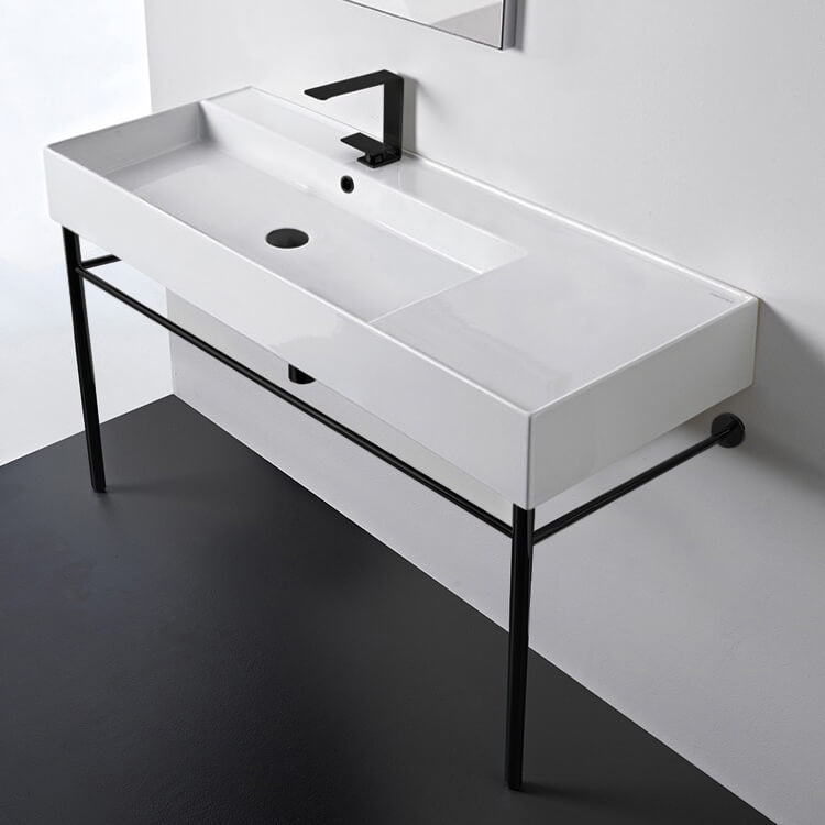 Ceramic Console Sink and Matte Black Stand, 40"