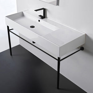 Ceramic Console Sink and Matte Black Stand, 40"