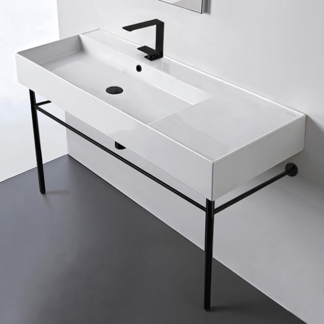 Ceramic Console Sink and Matte Black Stand, 48"