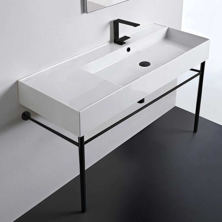 Ceramic Console Sink and Matte Black Stand, 48"