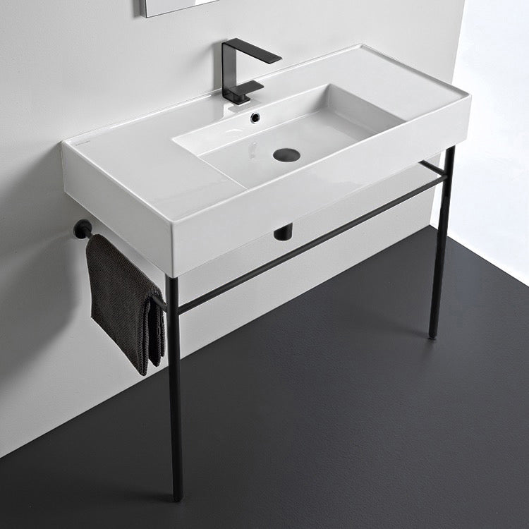 Ceramic Console Sink and Matte Black Stand, 40"