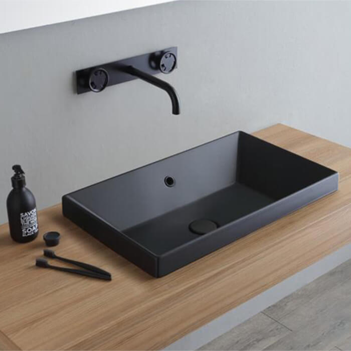 Rectangular Matte Black Ceramic Drop In Sink