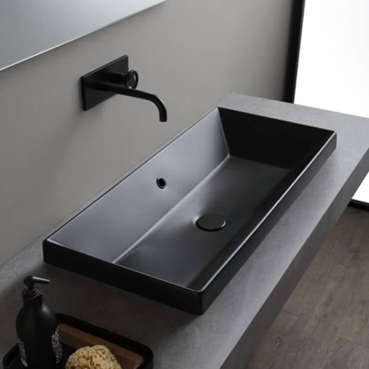 Rectangular Matte Black Ceramic Drop In Sink