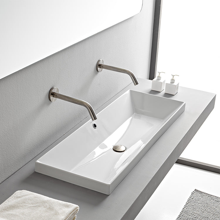 Rectangular White Ceramic Trough Drop In Sink