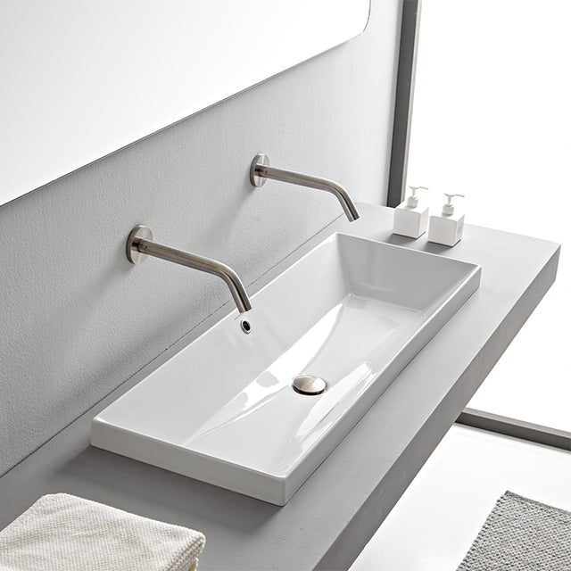 Rectangular White Ceramic Trough Drop In Sink