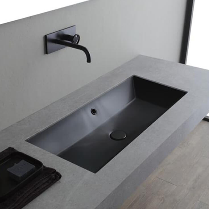 Rectangular Matte Black Ceramic Trough Undermount Sink