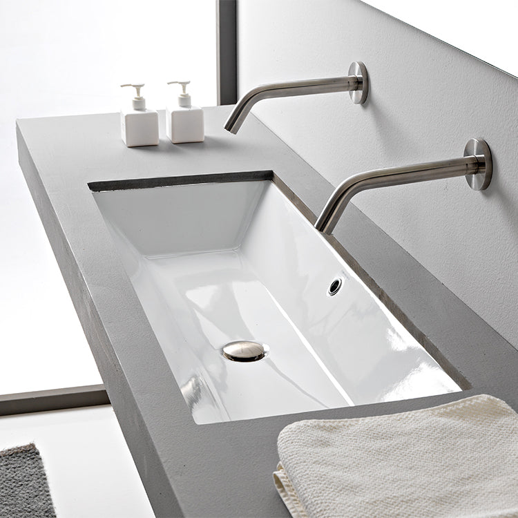 Rectangular White Ceramic Trough Undermount Sink