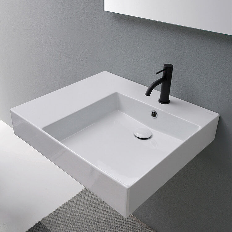 Rectangular Ceramic Wall Mounted or Vessel Sink With Counter Space