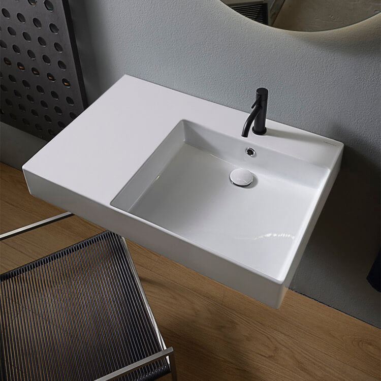 Rectangular Ceramic Wall Mounted or Vessel Sink With Counter Space