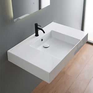 Rectangular Ceramic Wall Mounted or Vessel Sink With Counter Space