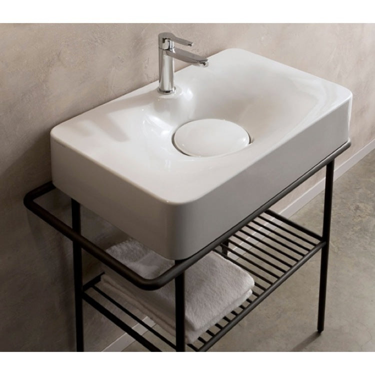 Rectangular White Ceramic Wall Mounted or Vessel Sink