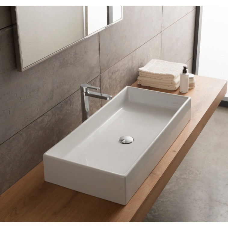 Rectangular White Ceramic Vessel Sink