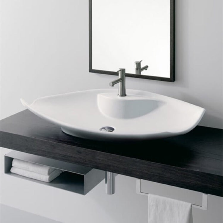 Oval-Shaped White Ceramic Vessel Sink