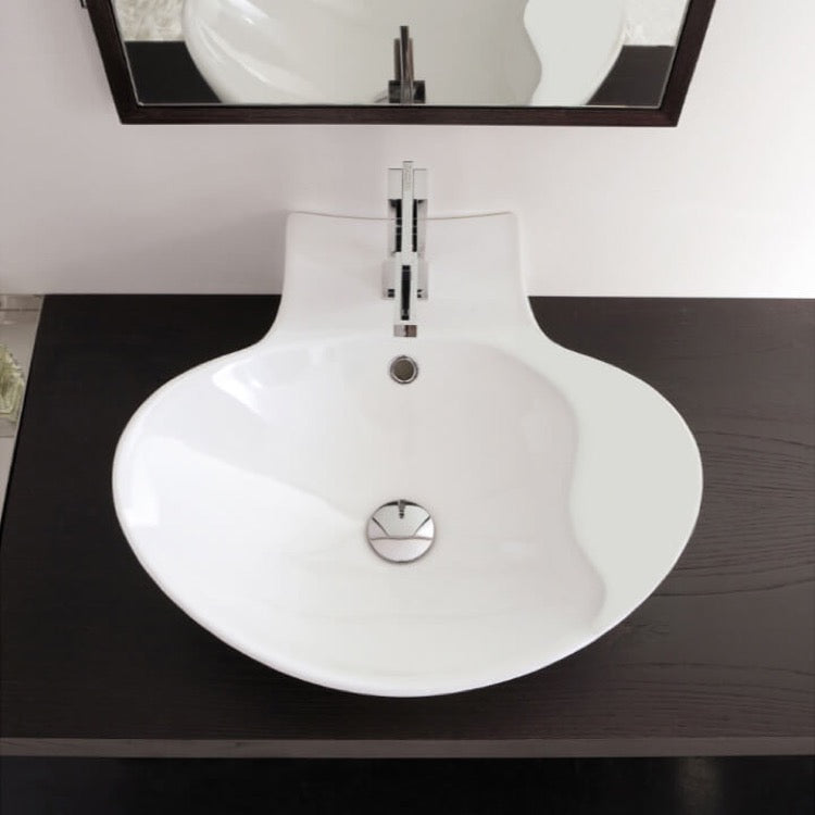 Oval-Shaped White Ceramic Wall Mounted or Vessel Sink