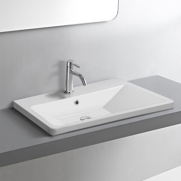 Drop In Modern Bathroom Sink, Rectangular, Ceramic