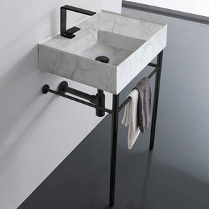 Marble Design Ceramic Console Sink and Matte Black Stand, 24"