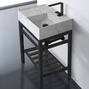 Modern Marble Design Ceramic Console Sink and Matte Black Base, 24"