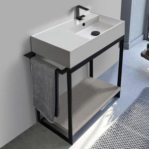 Console Sink Vanity With Ceramic Sink and Grey Oak Shelf, 35"