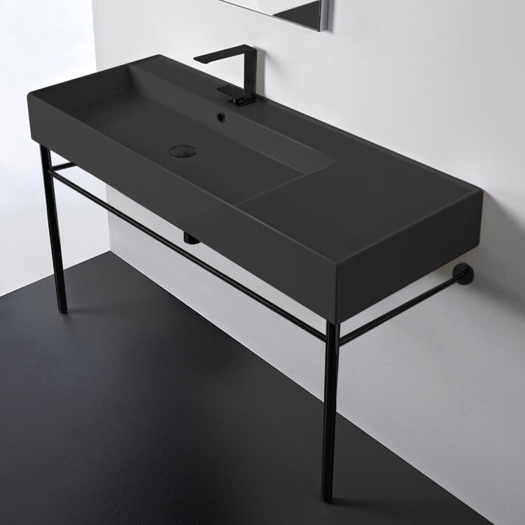 Matte Black Ceramic Console Sink and Matte Black Stand, 40"