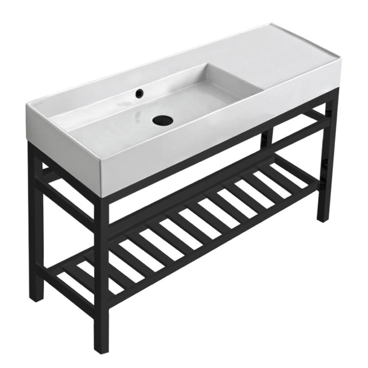 Ceramic Console Sink and Matte Black Stand, 48"