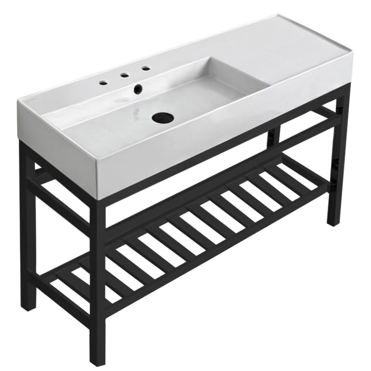 Ceramic Console Sink and Matte Black Stand, 48"