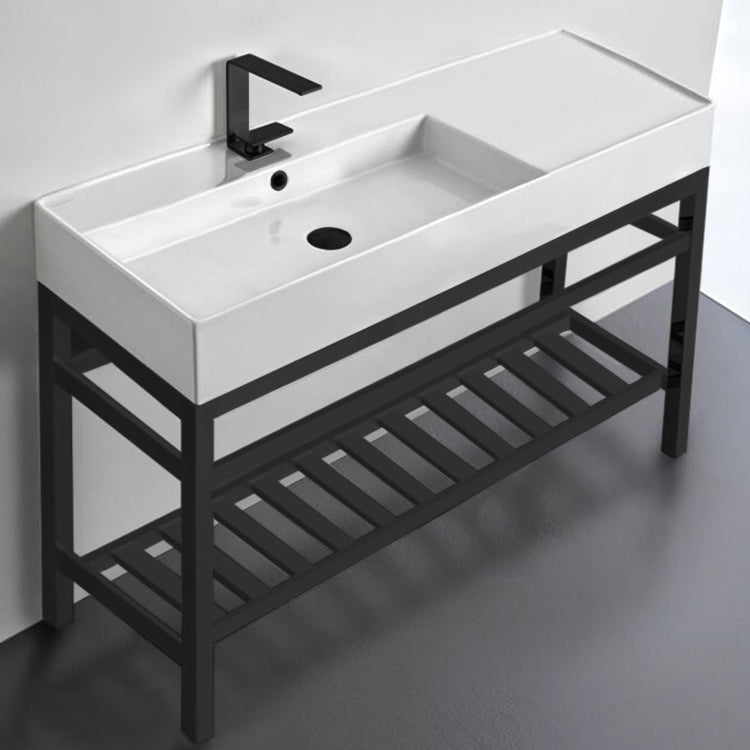 Ceramic Console Sink and Matte Black Stand, 48"