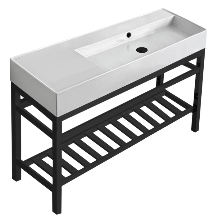 Ceramic Console Sink and Matte Black Stand, 48"