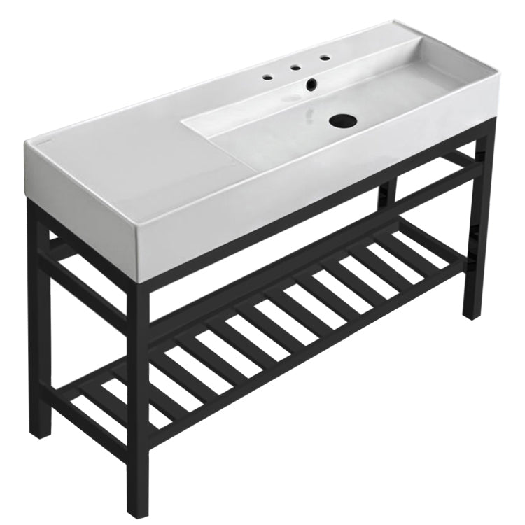 Ceramic Console Sink and Matte Black Stand, 48"