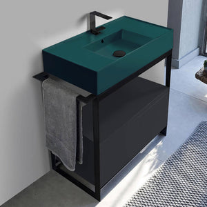 Green Sink Bathroom Vanity, Matte Black, Floor Standing, Modern, 35"