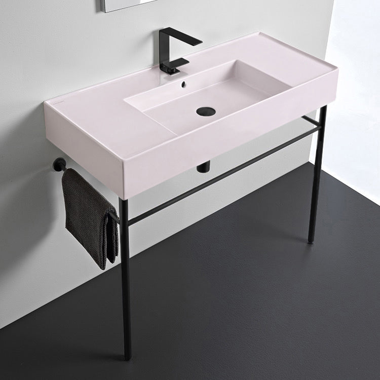 Pink Console Sink With Matte Black Base, Modern, 40"