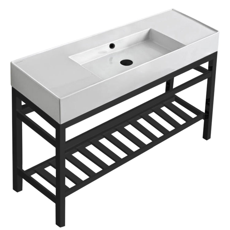 Modern Ceramic Console Sink and Matte Black Base, 48"