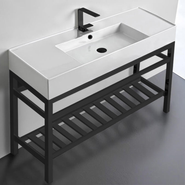 Modern Ceramic Console Sink and Matte Black Base, 48"